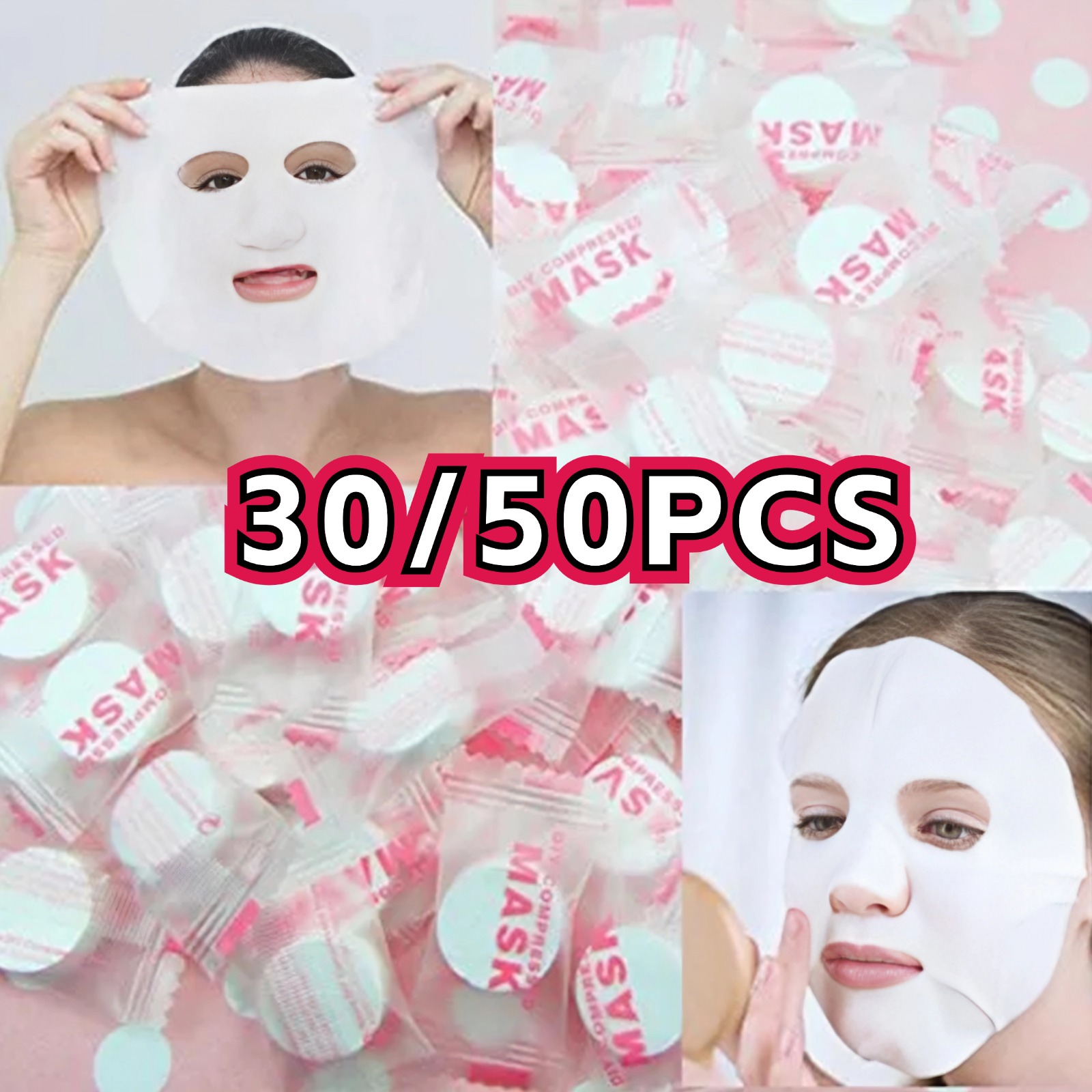 Sheet Face Mask Pack - 30/50 adet tek kullanımlık sıkıştırılmış yüz