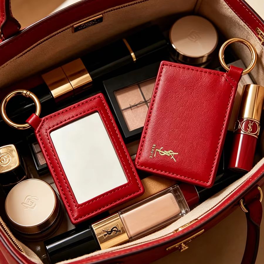 Ysl Beauty Makeup - YSL Kırmızı Deri Kare Mini Cep