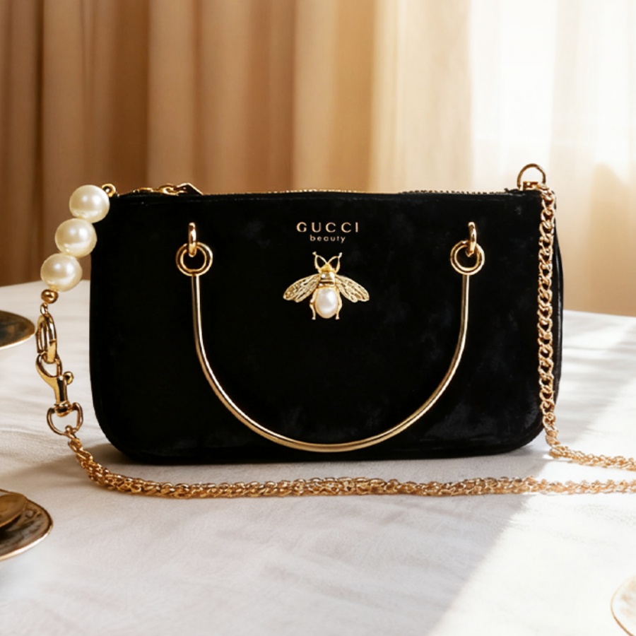 Ysl Beauty Makeup - Gucci Kadın Çantası Siyah Kadife Böcek