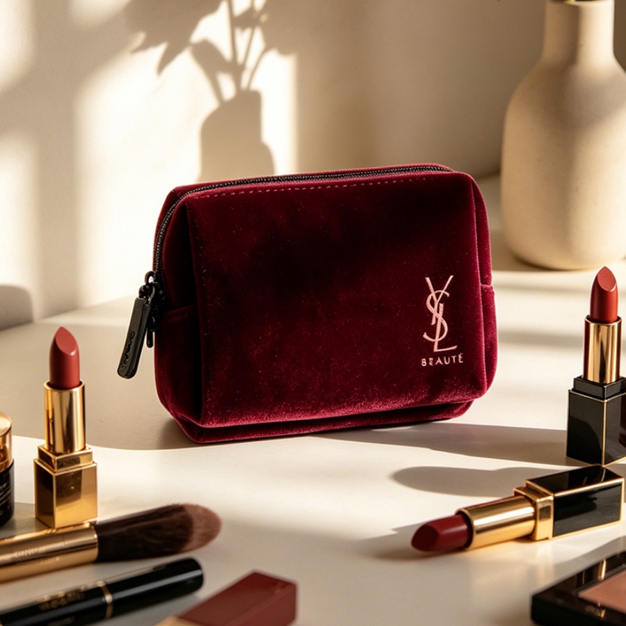 Ysl Beauty Makeup - YSL'nin Çantası Şarap Kırmızısı Kadife Mini